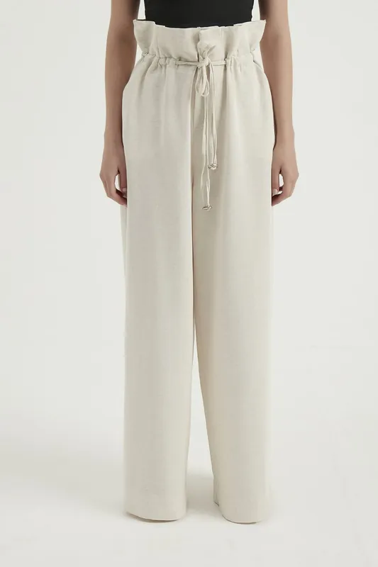 Linen High Waist Drawstring Trousers - Hiccup