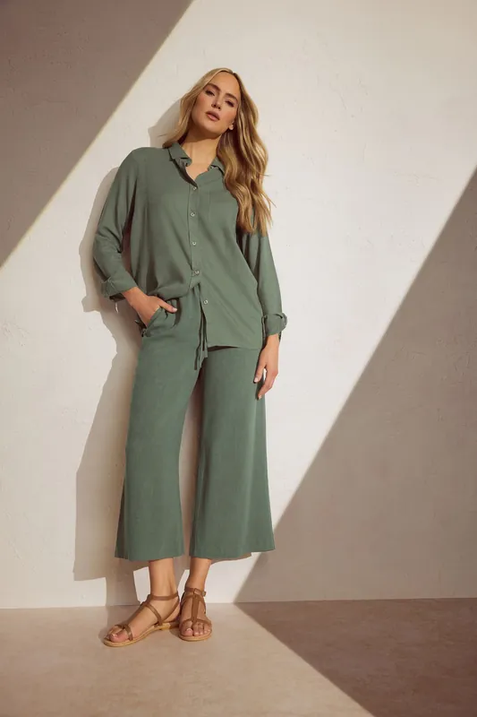 Tall Linen Cropped Wide Leg Trousers - Long Tall Sally