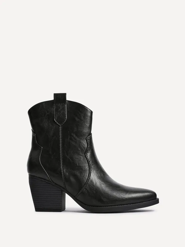 Jessie Black Faux Leather Western Ankle Boot - Linzi