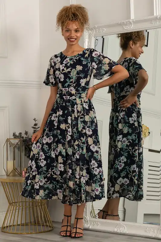 Nadine Floral Print Chiffon Dress - Jolie Moi
