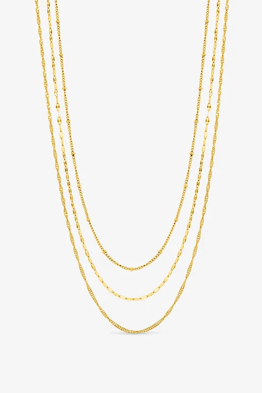 Gold Plated Waterproof Multirow Necklace - Pack of 3