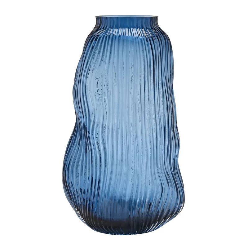 Blue Ridged Textured Glass Vase - Hestia