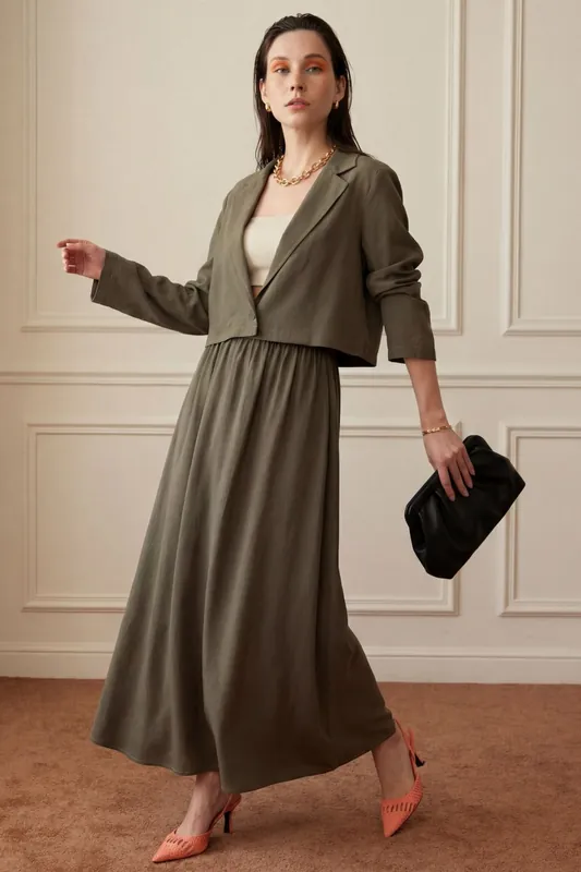 Long Sleeve Buttoned Top & Maxi Skirt Two Piece Set - MyFashion