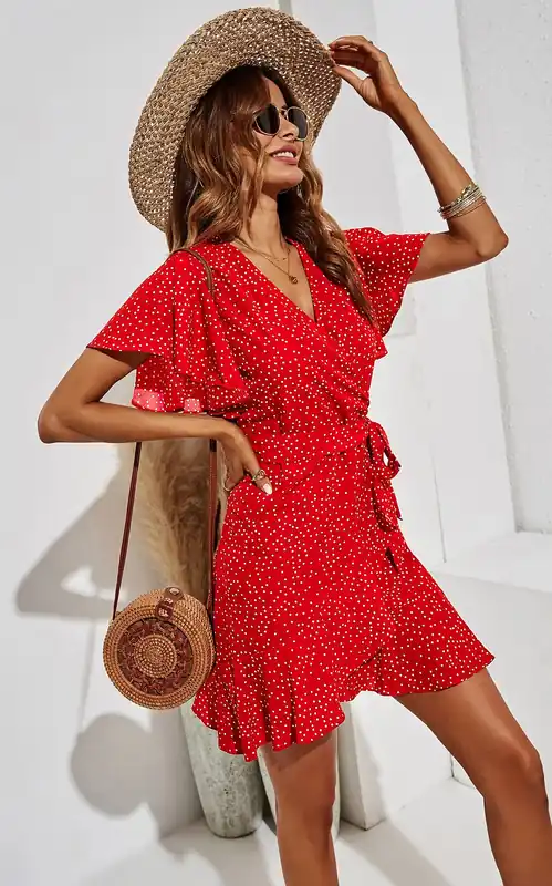 Polka Dot Mini Wrap Style Dress - FS Collection