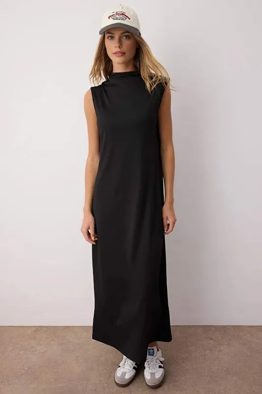 High Neck Sleeveless Relaxed Fit Maxi Dress - WOVCOR