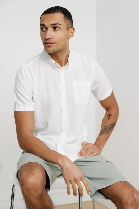 Linen Blend Short Sleeve Chest Pocket Shirt - French Connection