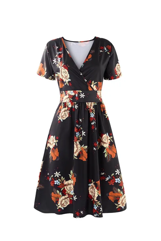 Floral Print Midi Dress with Pockets - MODISHION