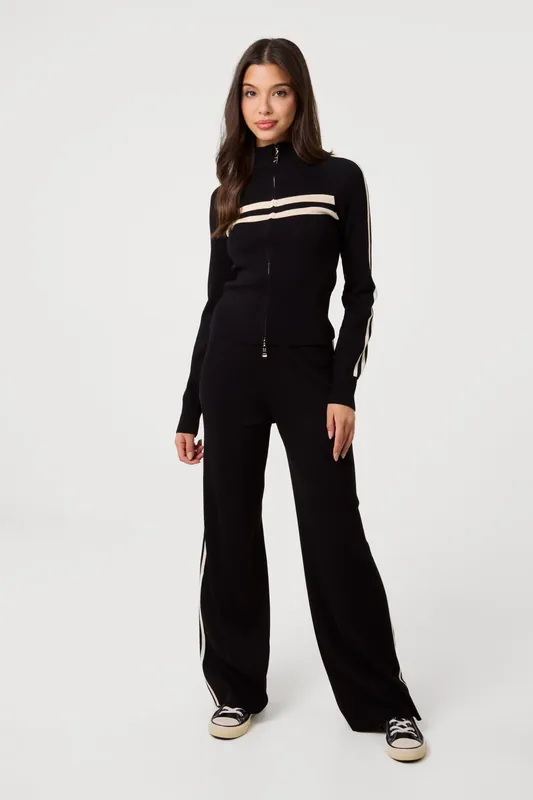 Black Side Stripe Wide Leg Joggers - Pink Vanilla