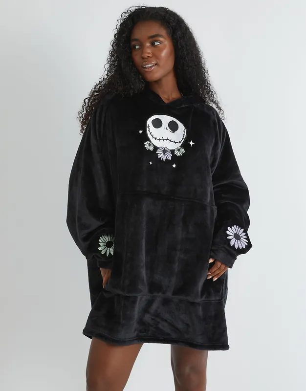 Nightmare Before Christmas Embroidered Blanket Hoodie - SKINNYDIP
