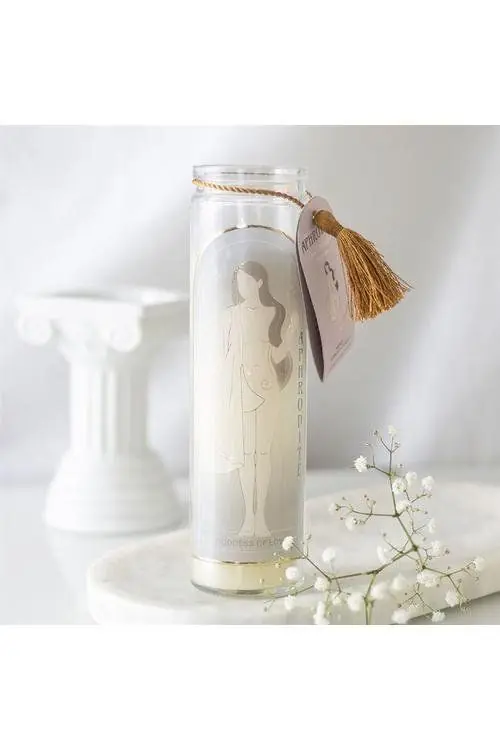 Aphrodite Goddess Tube Candle with Rose Quartz Crystals - KDMD
