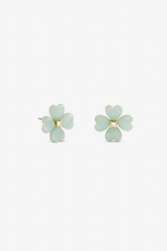 Gold Plated and Mint Green Flower Stud Earrings - Jon Richard