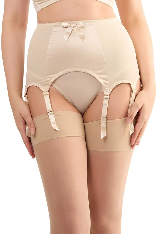 Champagne Satin 8 Strap Retro Everyday 'Suspender' - Bettie Page Lingerie