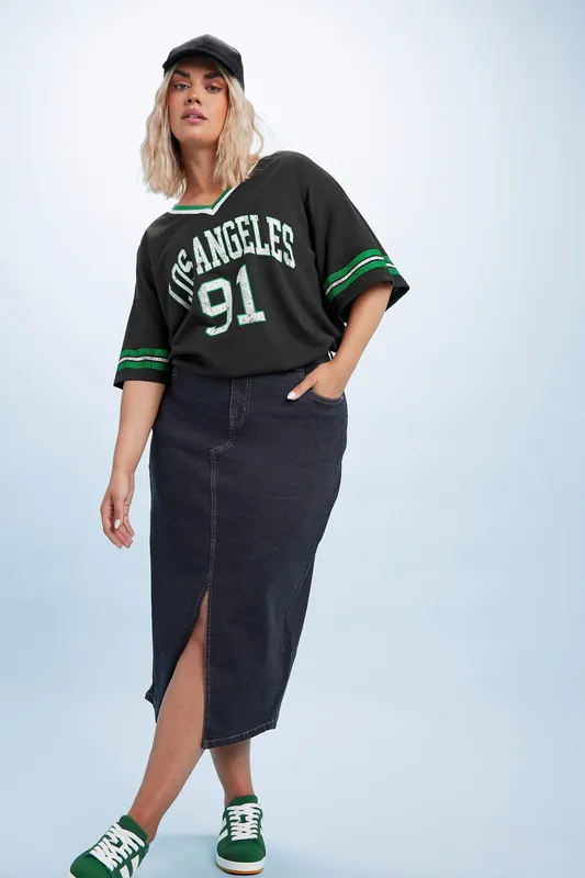 Stretch Denim Midaxi Skirt - Yours