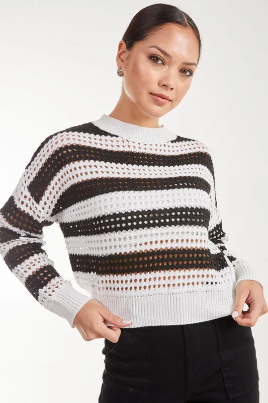 Striped Crochet Long Sleeve Top - Pink Vanilla