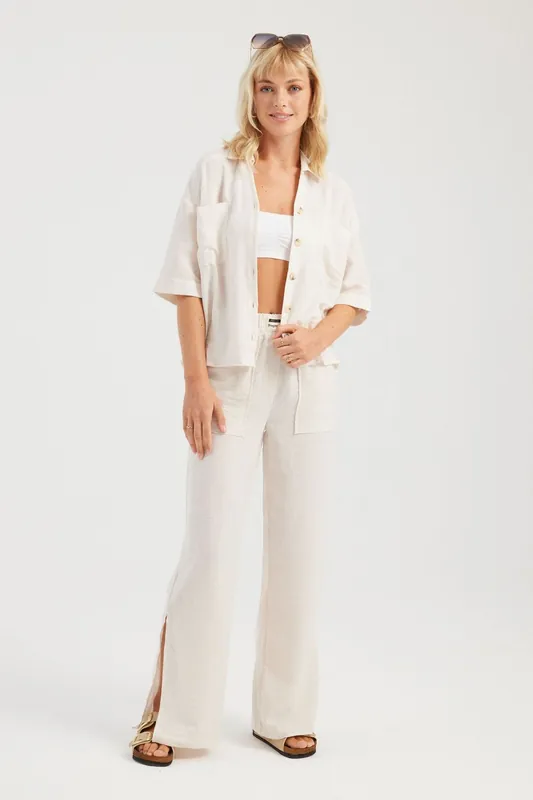 Pocket Short Sleeve Shirt & Side Slit Straight Trousers Coord - Hiccup