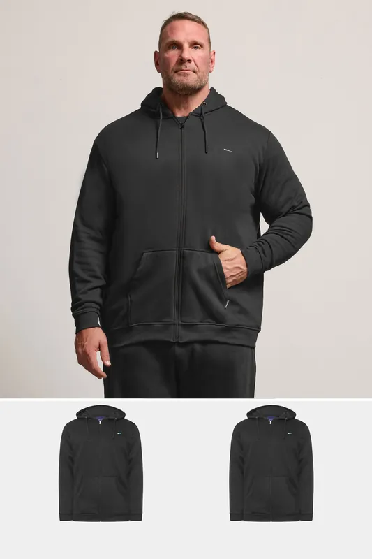 2 Pack Zip Through Essential Hoodie - BadRhino