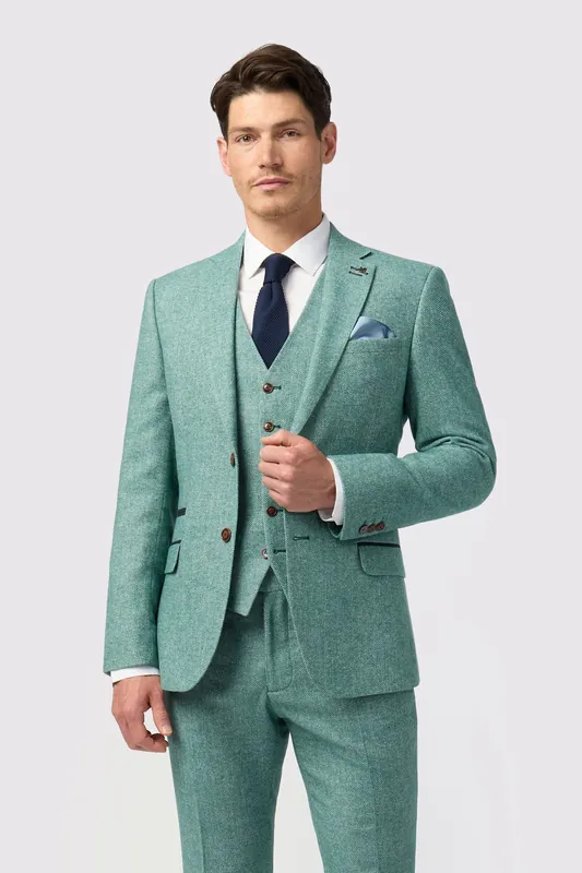 Slim Fit Green Herringbone Tweed Jacket - Antique Rogue