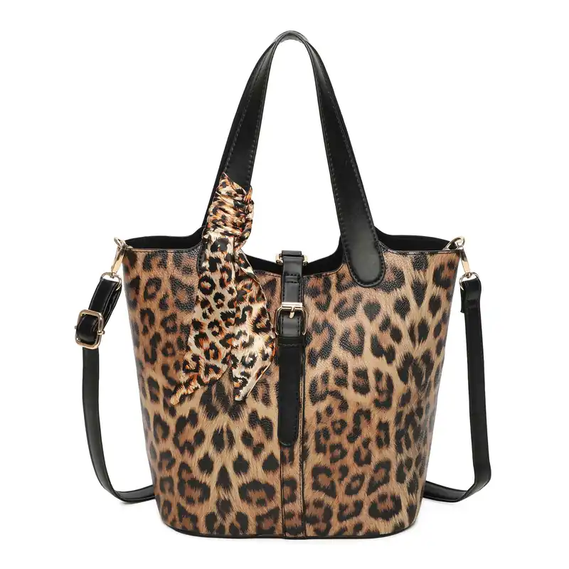 2in1 Leopard Print Shoulder Bag With Detachable Messenger Handbag - Kitise