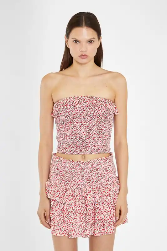 Smocked Ditsy Floral Tube Top - Shnoo