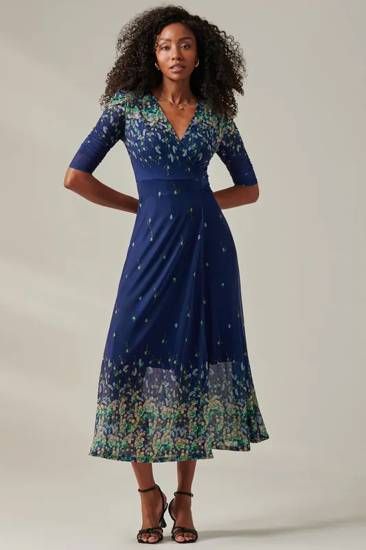 Stella Floral Print Wrap Mesh Maxi Dress - Jolie Moi
