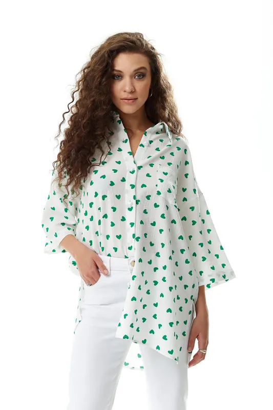 Green Heart Print Shirt in White - Liquorish