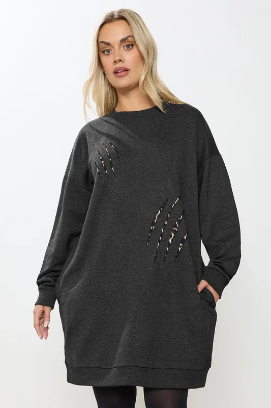 Leopard Slash Sweatshirt Dress - Yours