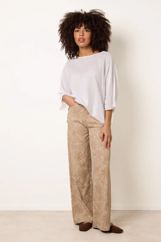 Stone Floral Printed Flared Jeans - Blue Vanilla