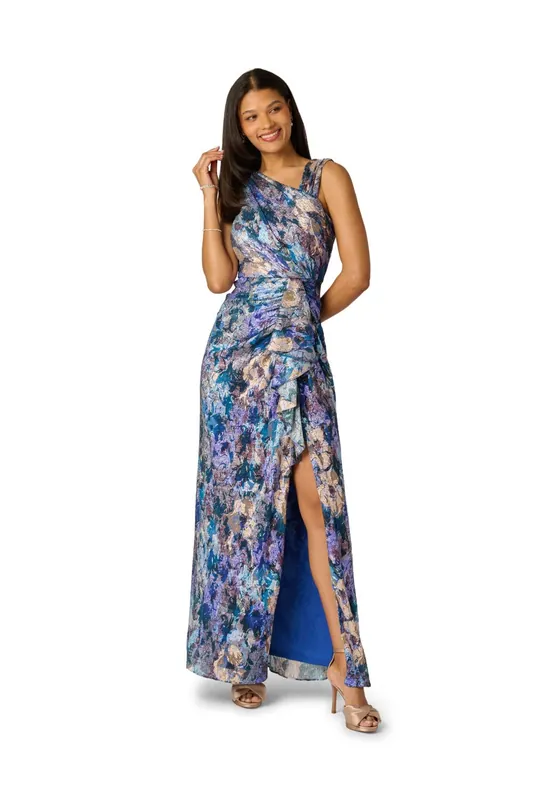 Metallic Crinkle Mesh Gown - Adrianna Papell