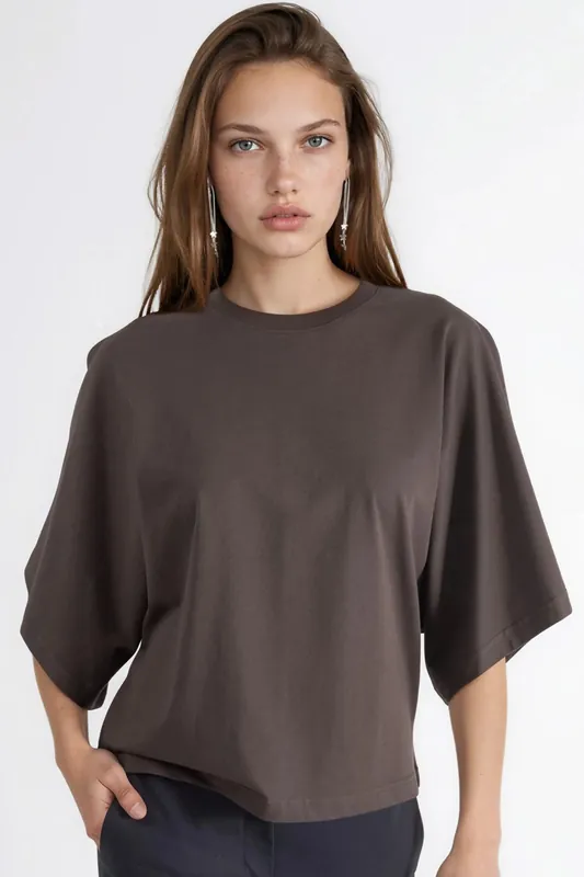 Oversized Ribbed Crew Neck T-Shirt