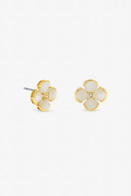 Gold Plated Mother of Pearl Flower Stud Earrings - Jon Richard