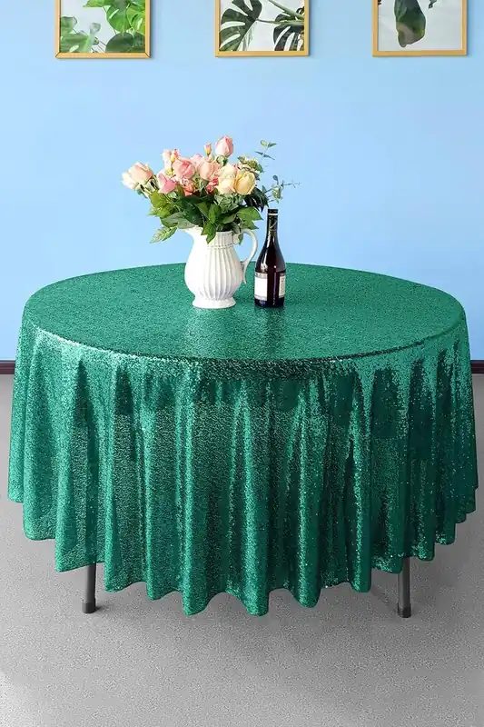 Neel Blue 120 Inch Round Sequin Tablecloth