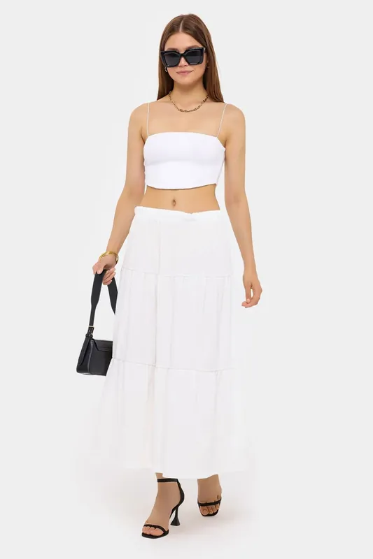 Tiered Maxi Skirt with Elastic Waist - Hiccup