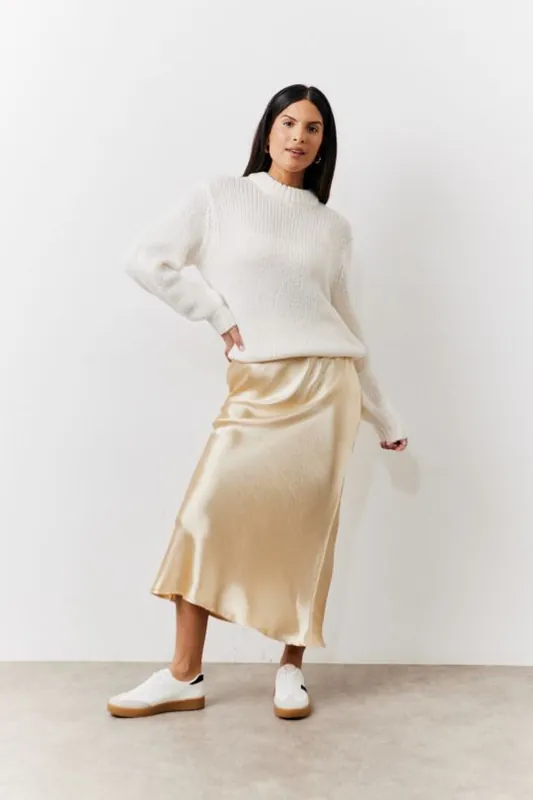 Gold Satin Midi Skirt - In The Style