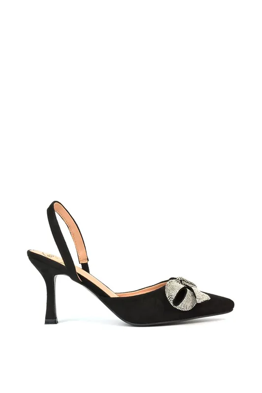 Victoria' Diamante Bow Stiletto Slingback High Heel Shoes - XY London