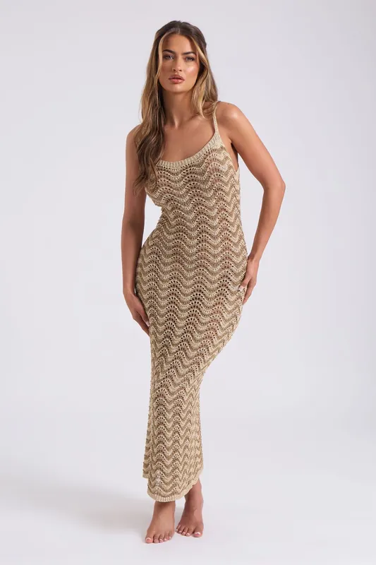 Crochet Metallic Stripe Maxi Dress - Urban Bliss