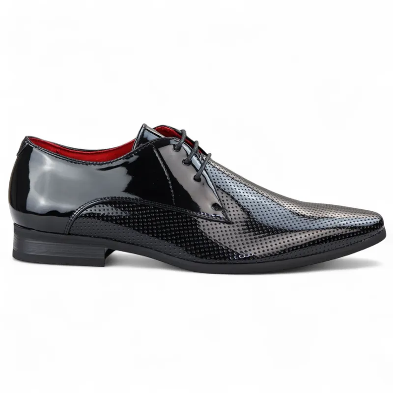 Pointed Toe Formal Lace Up Perforated Shoes - Infinity Leather