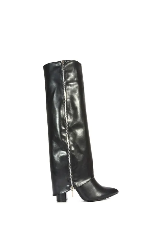 Allie' Pointed Toe Knee High Boots With Fold Over - XY London