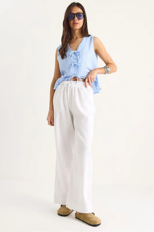 Elastic Waist Straight Leg Pants - Bianco Lucci