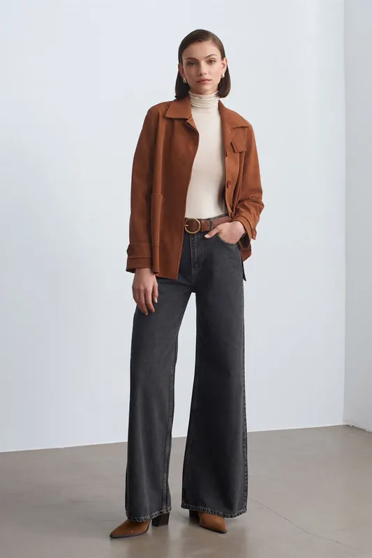 High-Waist Wide-Leg Cotton Denim Jeans