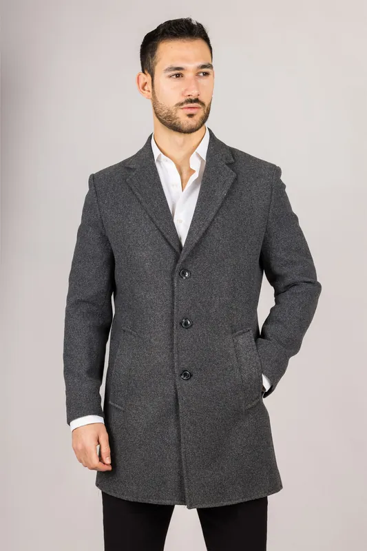 Men's Notched Lapel Collar Wool Blend Overcoat - Infinity Leather