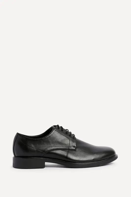 Angelo Mens Black Faux Leather Lace-Up Shoes