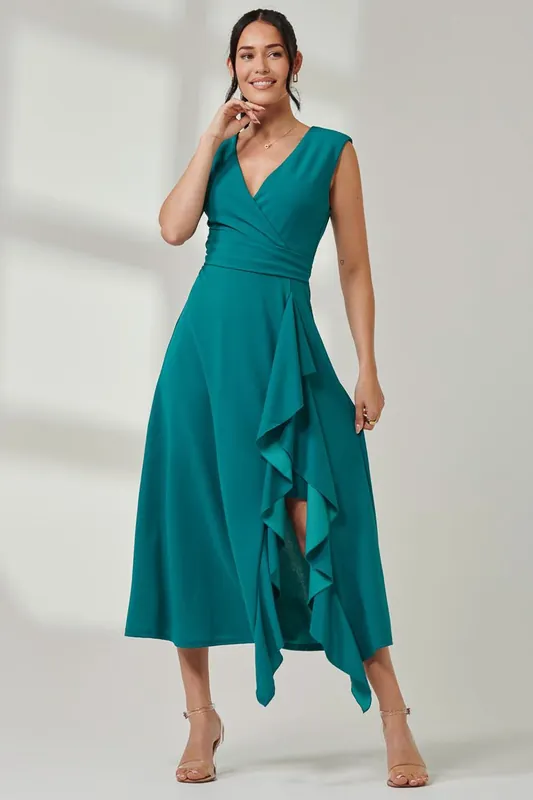 Wrap Front Frill Detail Maxi Dress - Jolie Moi