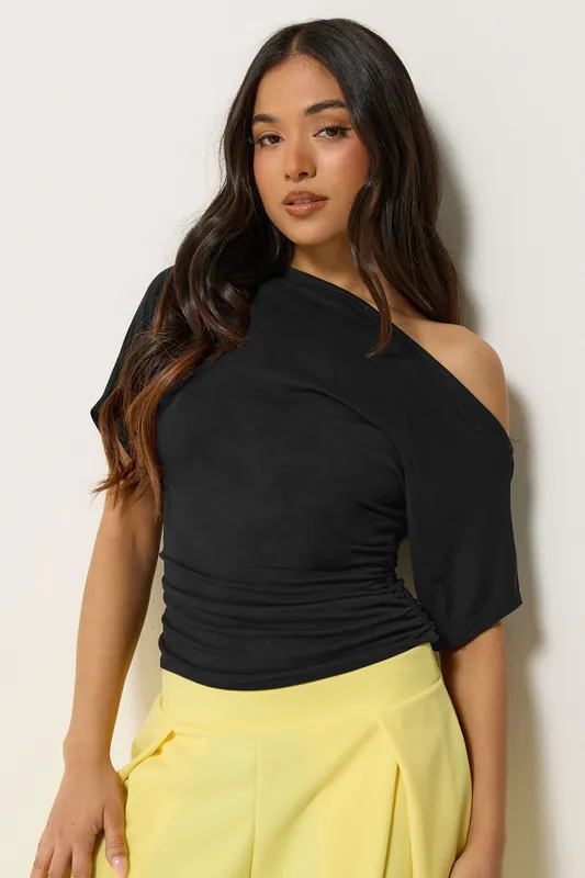 Petite Slash Neck Ruched T-Shirt