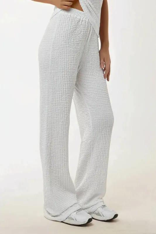Relaxed Fit Wide Leg Textured Knit Pants - Hiccup