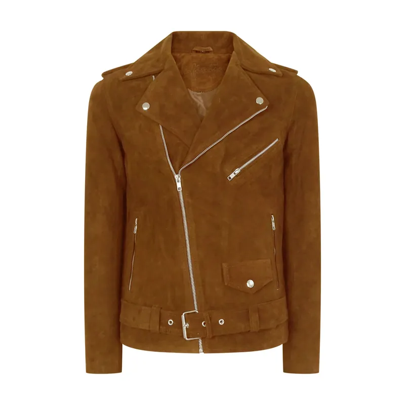 Brando Slim Cross Zip Suede Leather Jacket - TruClothing