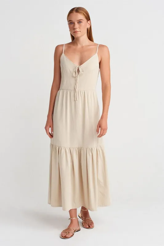 Sleeveless A-line Maxi Dress With Tie Front
