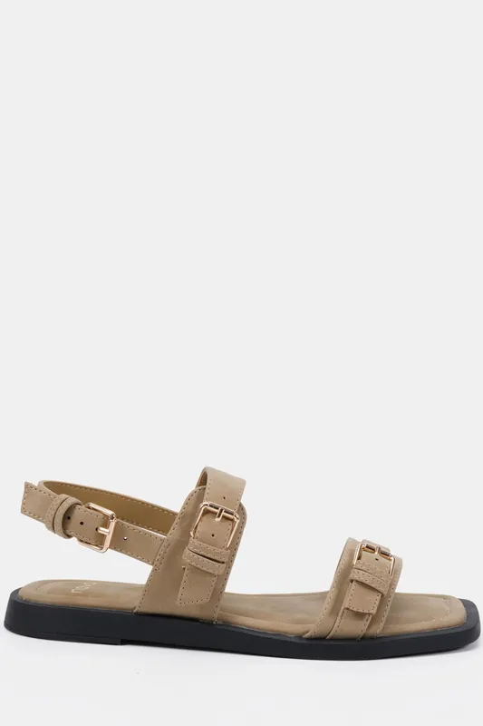 Wide Fit Teagan Buckle Detail Double Strap Flat Sandal - Novo