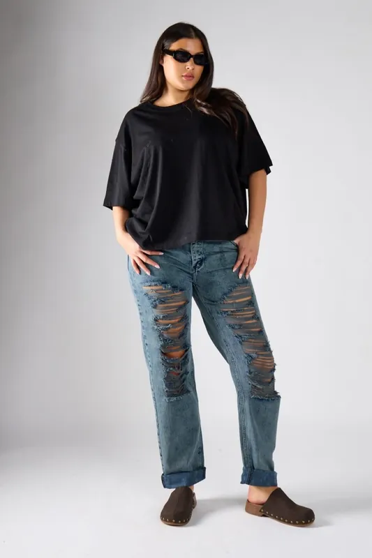 Distressed Straight-Leg Jeans