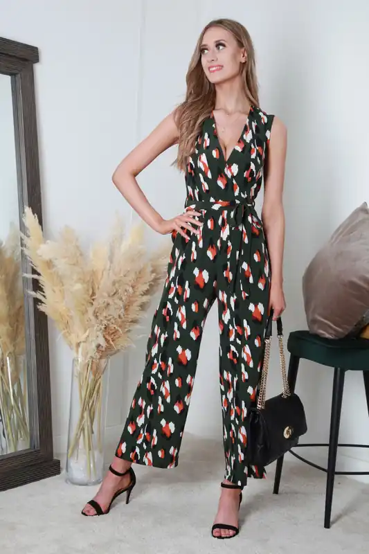 Wrap Front Print Jumpsuit - DOUBLE SECOND