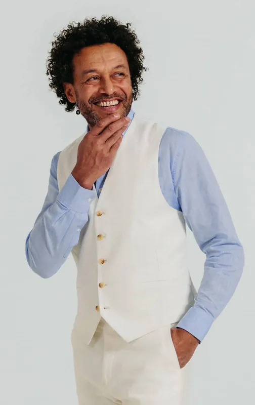 Off White Linen Twill Waistcoat - Dobell